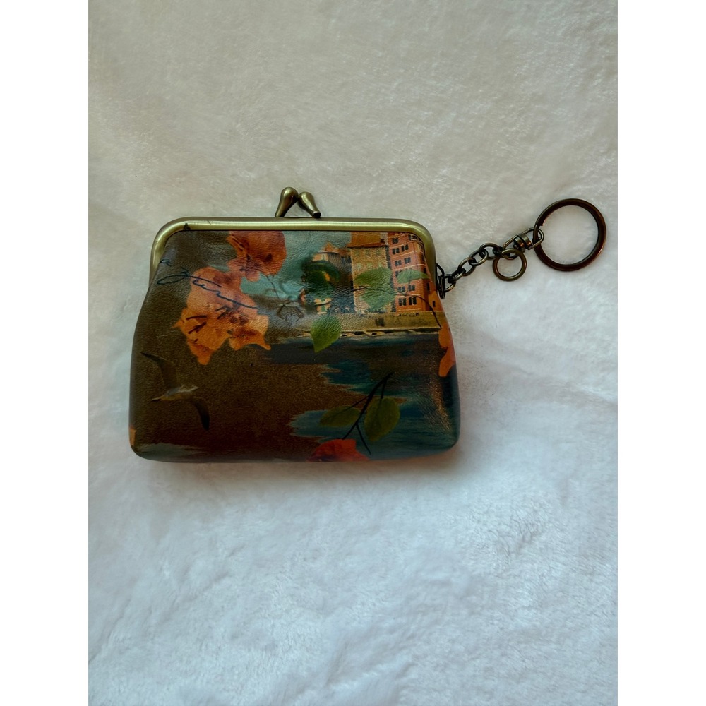 Patricia Nash Italian Riviera Borse Leather Kisslock Coin Purse Keychain